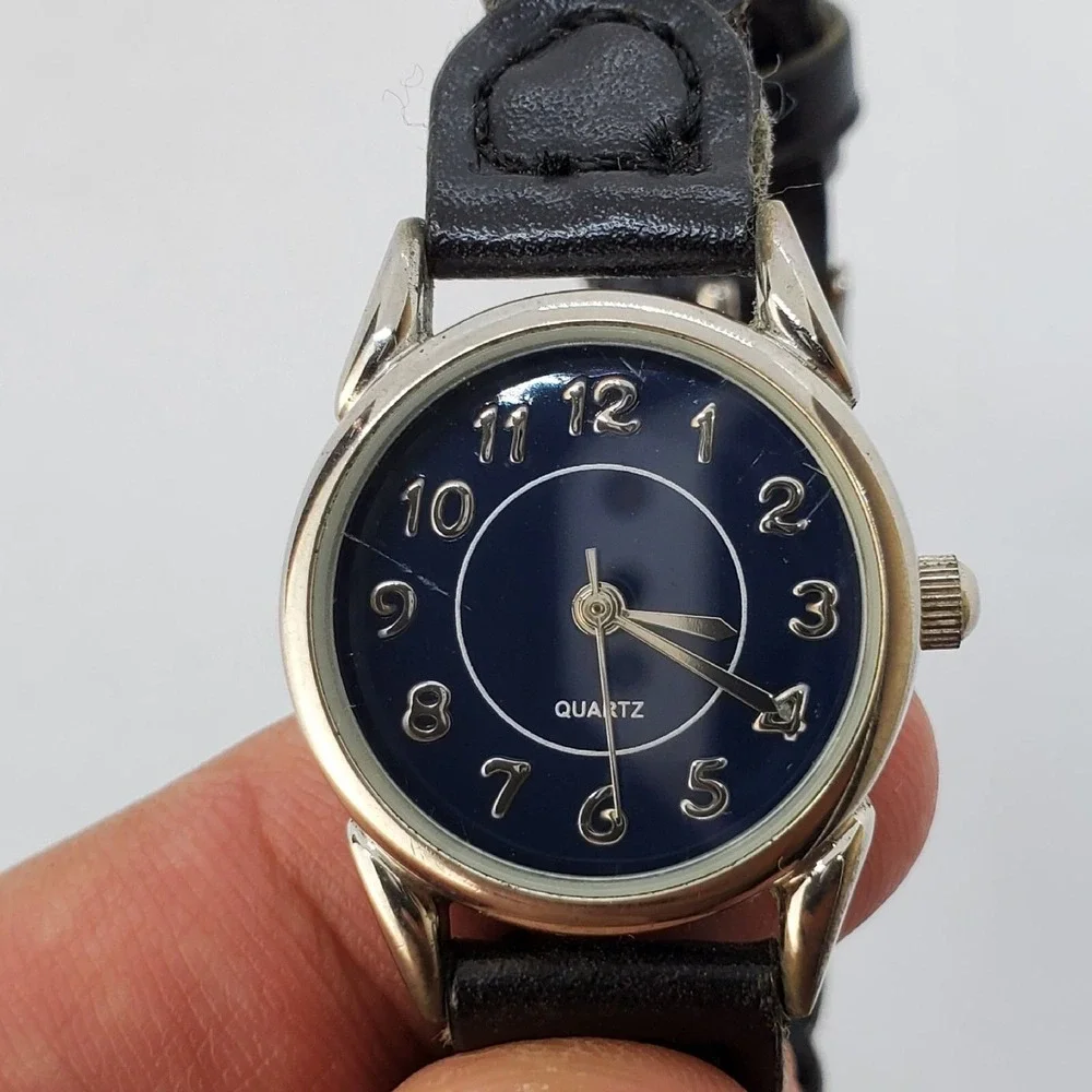 Women's Watch 24MM Black Dial Black Braided Leather Band Straps New Battery